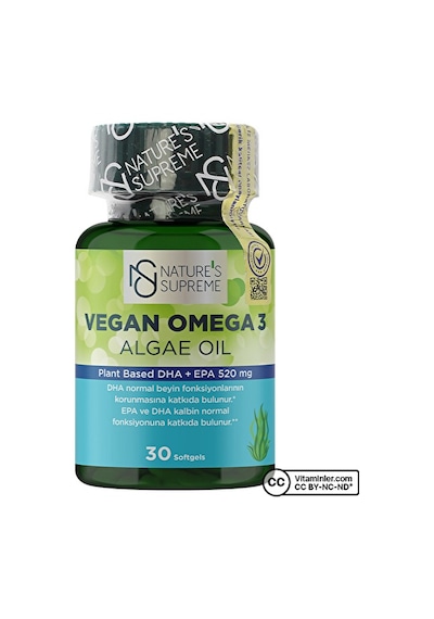 Nature's Supreme Vegan Omega 3 Algae Oil 30 Kapsül