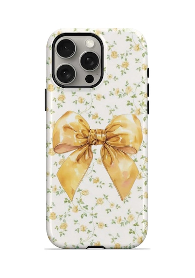 Velvoria Valestra Golden Floral Bow Apple iPhone Uyumlu 15 Pro Darbe Korumalı Kılıf Valestra Select - Golden Floral Bow