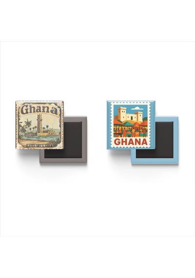 9x9 Cm Buzdolap Magnetleri - Gana - Ghana - 2'li Pul Temalı Set