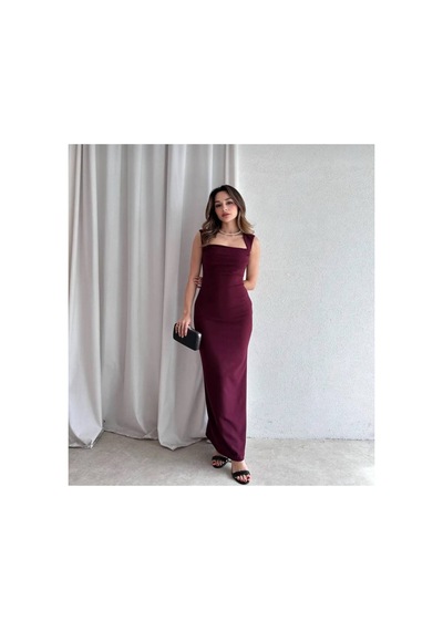 Meecy Kadın Premium Maxi Elbise Bordo Bordo
