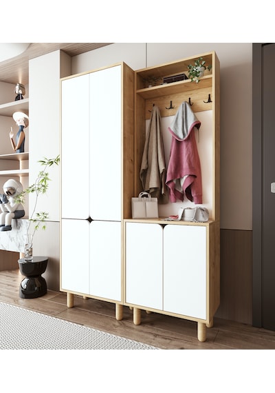 Padova Portmanto Vestiyer Ayakkabılık 6 Kapaklı 4 Askılı Safir Meşe-beyaz Beyaz - Safirmeşe Padova Portmanto Vestiyer Ayakkabılık 6 Kapaklı 4 Askılı Safir Meşe-beyaz Beyaz - Safirmeşe