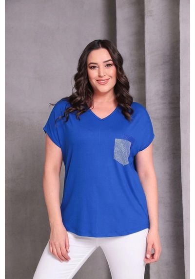 Cep Taş Baskılı Bluz Mavi