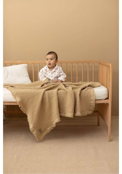Zeypba %100 Pamuk 4 Katlı Müslin Bebek Battaniye & Çocuk Müslin Battaniye 110x110 CM Vizon
