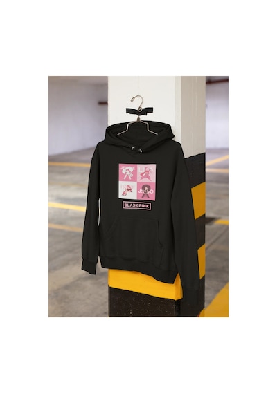 Magors Stıl-x Black Pınk Baskılı Oversıze, Pamuklu, Kapüşonlu Sweatshırt Siyah