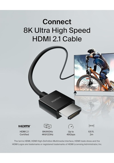 Yüksek Kaliteli Ultra Highspeed Hdmı-2.1 Kablo, 4k/dolby Vision Hdr, Apple Tv'den Optimum Oynatma, 2,2 M Siyah