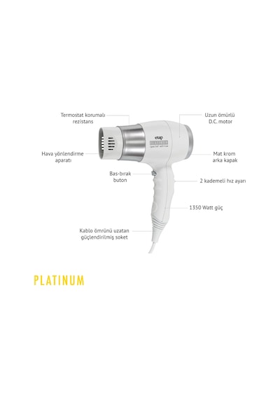 Etap Platinum Pure Duvara Monte Otel Tipi Saç Kurutma Makinesi