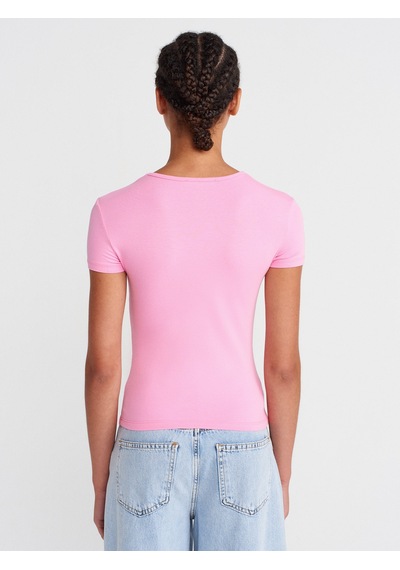 Dilvin 31906 Vücuda Oturan Kısa Kollu T-shirt-pembe Pembe
