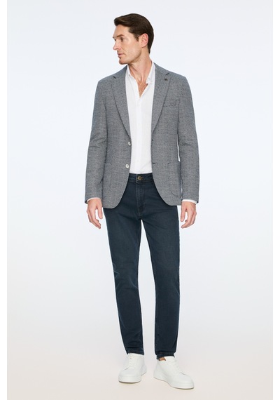 Morven Erkek Lacivert Örme Trend Desenli Slim Fit Mono Yaka Ceket 26ms002014200 Lacivert