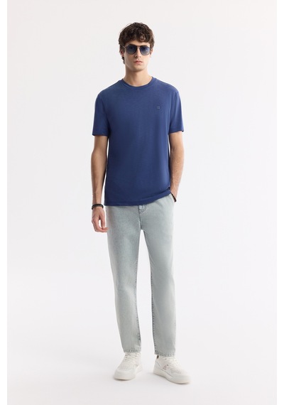 Avva Erkek İndigo Bisiklet Yaka Bi-stretch Soft Touch Basic Regular Fit T-shirt B001031