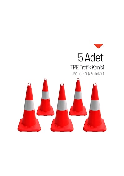 5'li Tpe Trafik Konisi Seti 50 Cm Tek Reflektifli Trafik Dubası-3613