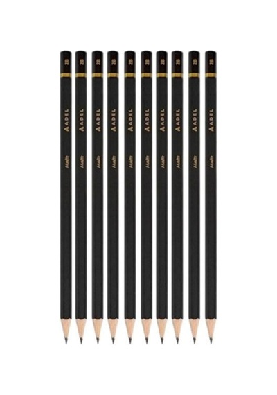10 Adet Kurşun Kalem Seti, Matte, Siyah, 10'lu Set Çok Renkli