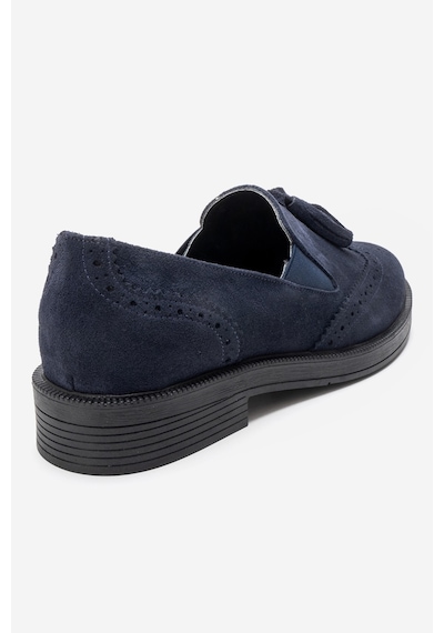 Luvishoes Alex Lacivert Süet Hakiki Deri Püsküllü Lastikli Kadın Loafer Ayakkabı Lacivert