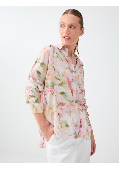 Jimmy Key Kırık Beyaz Floral Desenli Uzun Kol Viskon Gömlek 6sw087805106