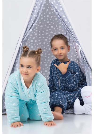Cantoy Kız Erkek Çocuk Kalın Elyaf Dolgulu Premium Kalite 2.5 Tog Desenli Uyku Tulumu Turkuaz