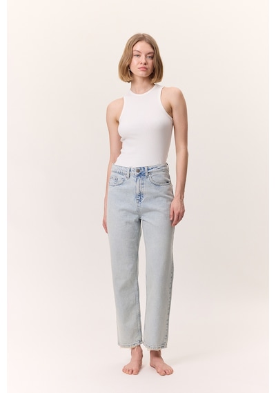 Manuka Yüksek Bel Mom Fıt Jean Buz Mavi Buz Mavi