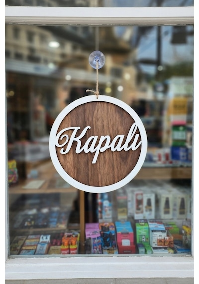 Üç Katlı El Yazılı Modern Açık/kapalı Tabelası - Tesbih Ahşap