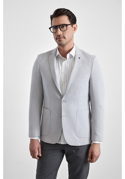 Süvari Gri Slim Mono Yaka Torba Cep 6 Drop Klasik Ceket Ct2021600428-s05