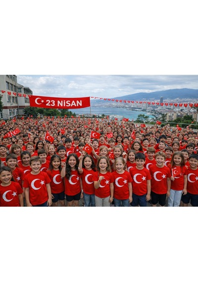 Parti Selesi Unisex 3 Adet Çocuk Bayrak Baskılı Kısa Kollu T-shirt Kırmızı
