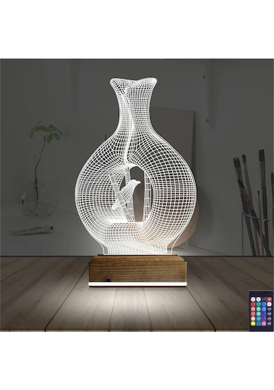 Luvivia Minimalist Vazo Kuş 3d Lamba - Masa Gece Lambası Şeffaf