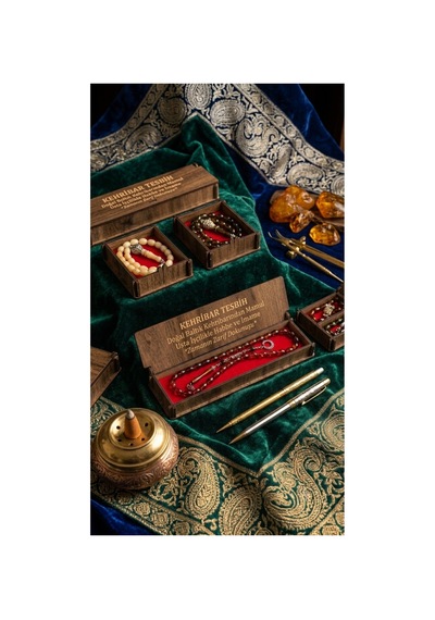 Kehribar Tesbih Kutulu Set Özel Ahşap Kutusunda Ateş Kehribar Tesbih Hediyelik Çok Renkli Çok Renkli