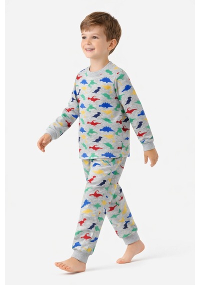 Free Beka Sevimli Dinazor Desenli Bisiklet Yaka Çocuk Uzun Kollu Pamuklu Alt Üst Pijama Takımı Gri Free Beka Sevimli Dinazor Desenli Bisiklet Yaka Çocuk Uzun Kollu Pamuklu Alt Üst Pijama Takımı Gri