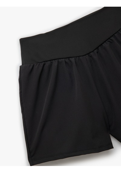 Koton Yüksek Bel Slim Fit Bloklu Spor Şort Siyah 6wak40029nk Siyah