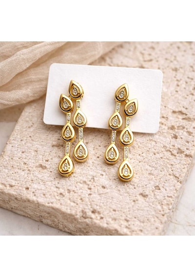 Damla Detaylı Gold Küpe Altın