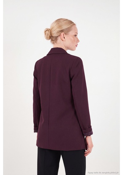 Lela Puantiye Astarlı Belden Bağlamalı Blazer Ceket Kadın Ceket 6524049 Mürdüm