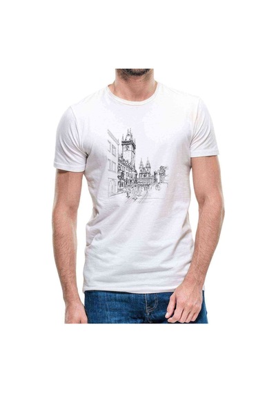 Silhouette Old Town Charles Bridge Erkek Beyaz Tshirt