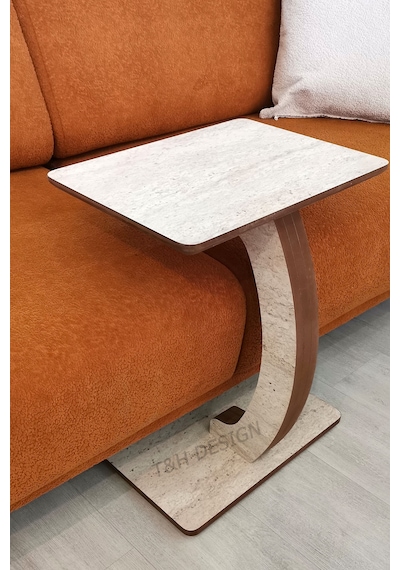 C Sehpa Dikdörtgen, Tekerlekli Yan Sehpa, %100 Mdf Yan Sehpa Traverten