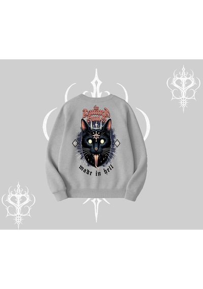 Startmore Gothic Cat Made İn Hell Baskılı Sweatshirt Biskilet Sweatshirt Gri