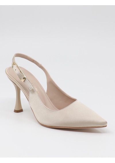 Nesilshoes Nesil Shoes Uraz 800 Ten Saten Arkası Açık Topuklu Kadın Ayakkabı