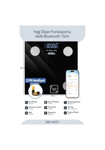 Sinbo Yağ Ölçer Fonk. Akıllı Bluetooth Baskül