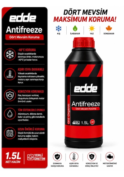 Edde Araba Araç Oto Antifriz Kırmızı 1.5 L Dört Mevsim
