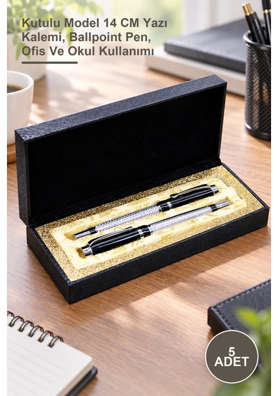 5 Adet Tükenmez Kalem Kutulu Model 14 Cm Yazı Kalemi, Ballpoint Pen, Ofis Ve Okul Kullanımı 1
