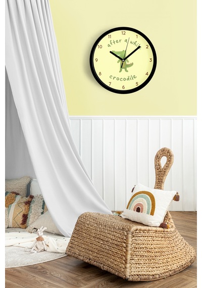 Sevimli Timsah Çocuk Odası Modern Duvar Saati - 30cm - Önü Camlı Siyah Kasa - Sessiz Mekanizma-jh0337 Siyah