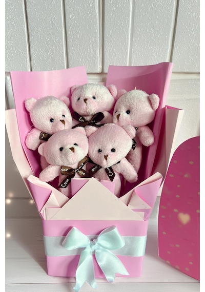 Sole Sevgiliye Özel Pembe Konsept Romantik Peluş Ayıcık Buketi