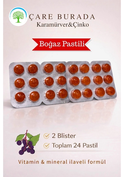 Çareburada Karamürver & Çinko Boğaz Pastili 24 Adet