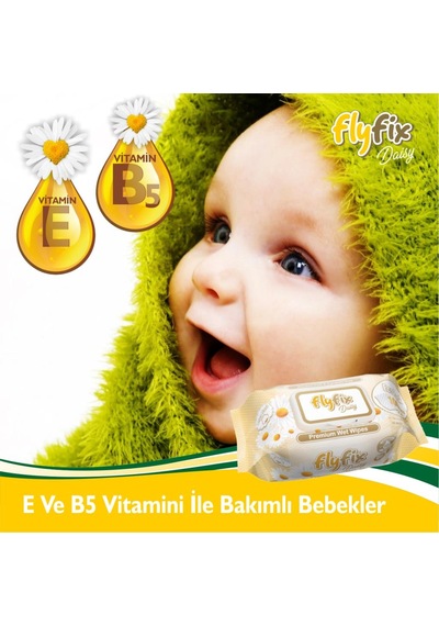 Flyfix Daisy 12 Li 1200 Yaprak Islak Mendil Bebek Havlusu Papatya Kokulu