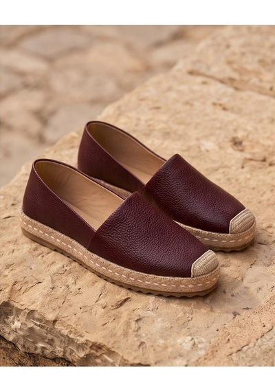 Futsishoes Lucıa Bordo Hakiki Floter Deri Dikiş Detaylı Kadın Espadril