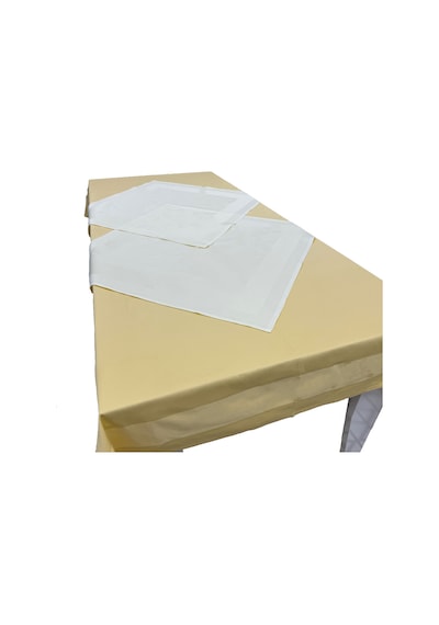 Krem 2 Adet 80cmx80cm,sarı 140cmx240cm Pamuklu Masa Örtüsü 3lü Se