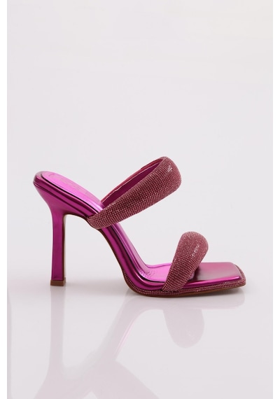 Dgn 2027 Kadin Kalin Silver Taş Bantli Topuklu Terlik 2027-2219-R13775 Fuşya