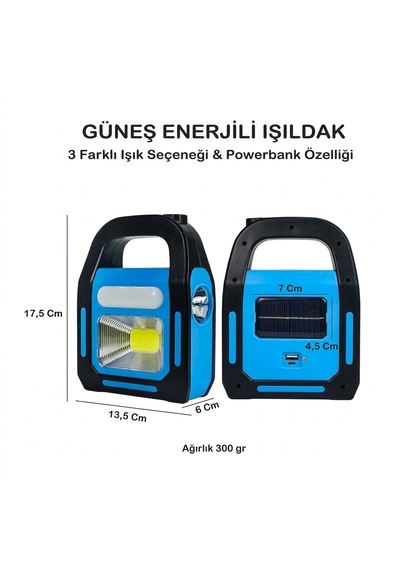 Güneş Enerjili Solar Kamp Lambası & Powerbank Özellikli Çok Yönlü Işıldak -