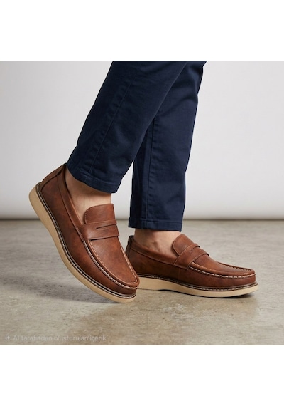 Öztürk Bağcıksız Fiyonk Bant Model Erkek Loafer Ayakkabı Mk-100 Kahverengi