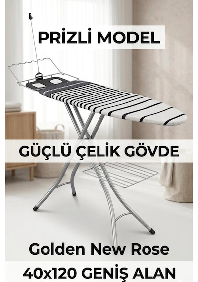 Uykula Evin Golden New Rose Buhar Kazanlı Ütü Masası - 40x120 Cm - Tseli Kablolu Beyaz