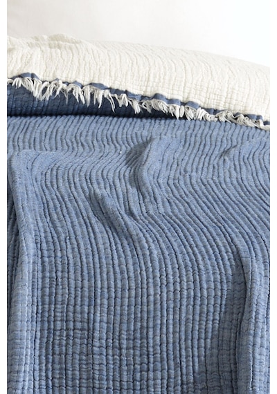 Varol Tek Kişilik 5 Katlı %100 Pamuk Müslin Yatak Örtüsü - Lacivert Lacıvert/160x230cm Lacivert