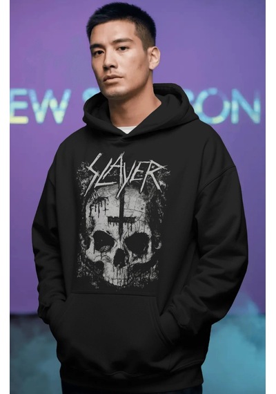 Sevbano Slayer Rock Metal Müzik Grubu Ön Baskılı Unisex Oversize Premium Siyah