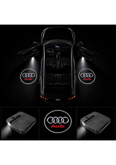 Audi Kapı Altı Logo Projektör Led Işığı 2'li Set Pilli Kablosuz Kapı Karşılama Lambası