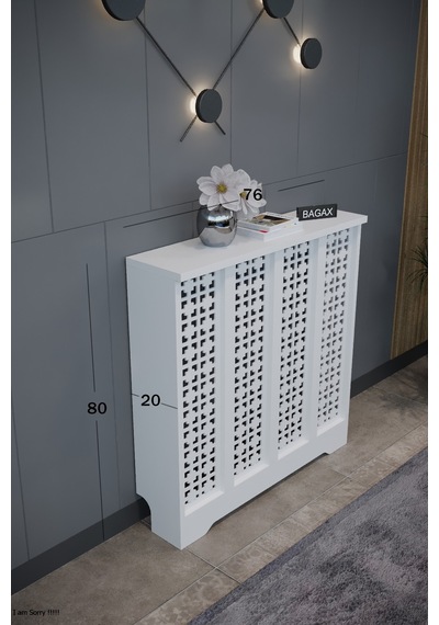 Dekoratif Petek Dolabı Kalorifer Peteği Kapatma Ünitesi Modern Tasarım İç Ölçü 76 Cm Dış Ölçü 80 Cm Petek 76 Beyaz D8
