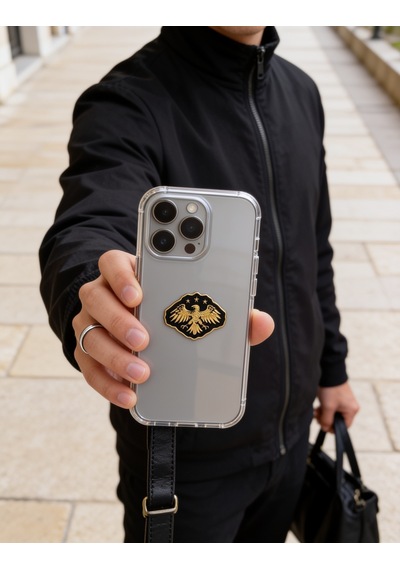 Suriye Sembolü Siyah Üzerinde Altın Rengi Kartal Telefon Sticker 3d Metal Tasarım, Arka Süs A300137
